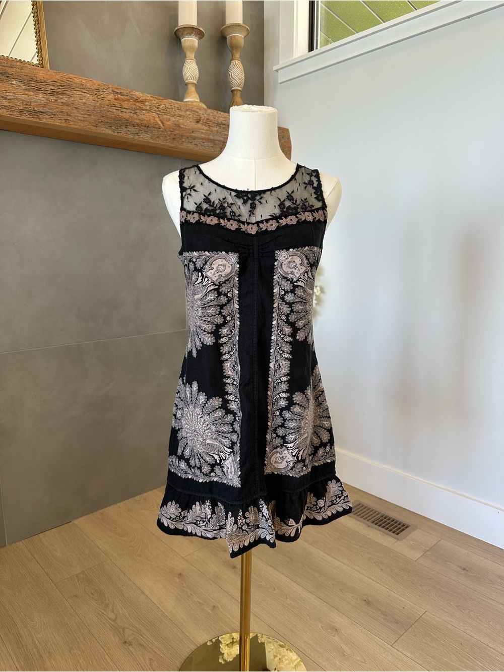 Free People Black Dress with Cream Embroidered Panels - Picture 2 of 9